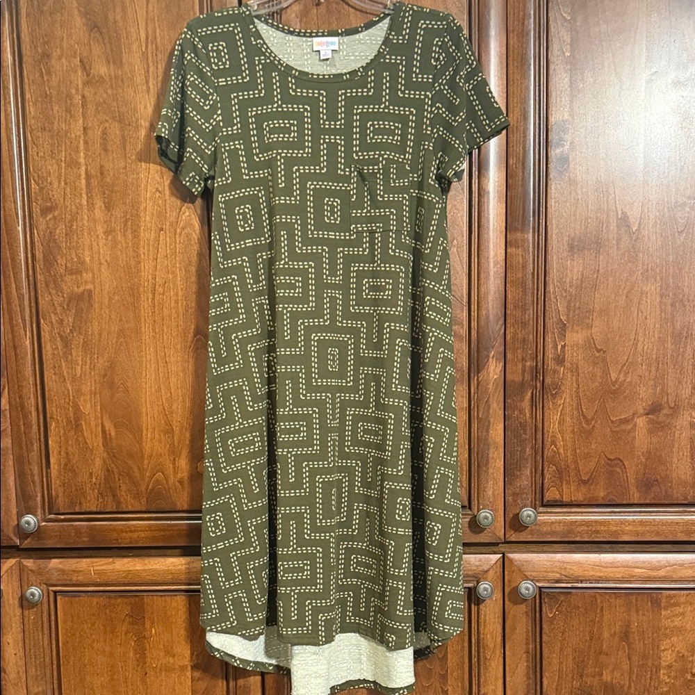 LuLaRoe Olive Green Geometric Carly Dress